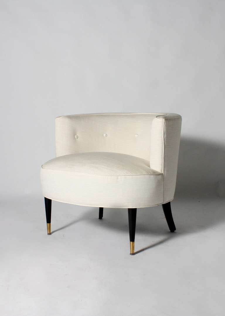 Pair Of Ivory Barrel Chairs With Ebony Base, C.1950 at 1stdibs