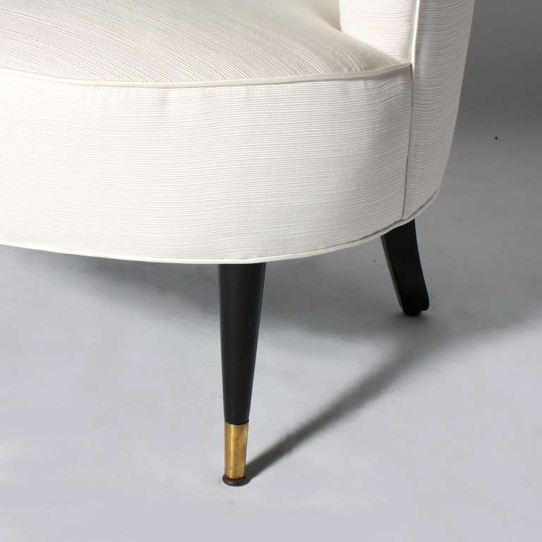 Pair Of Ivory Barrel Chairs With Ebony Base, C.1950 at 1stdibs
