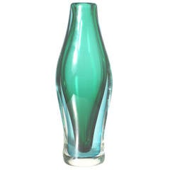 Cenedese Sommerso Tall Green Murano Vase, circa 1960