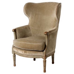 Louis XVI style wing chair upholstered in linen velvet