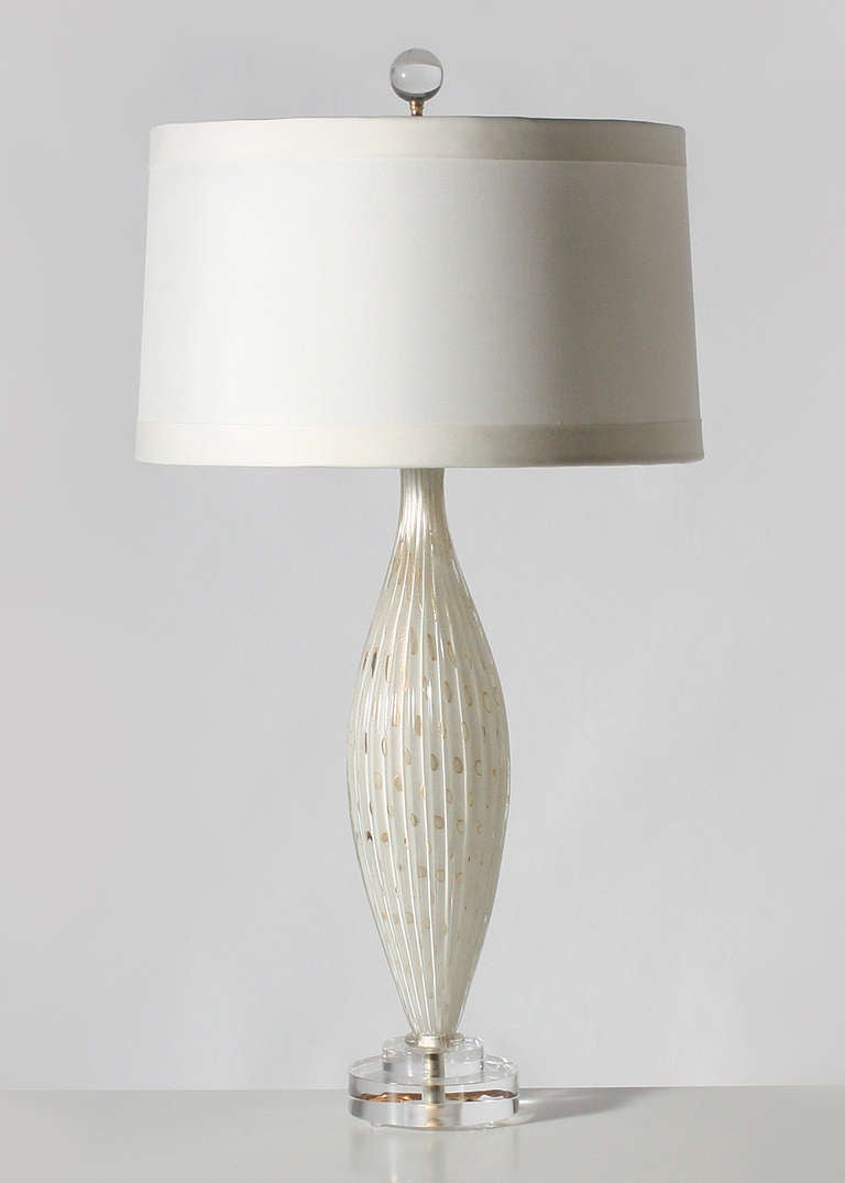 Pair of white Murano lamps with gold inclusions, c. 1950
