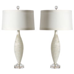 Pair of white Murano lamps with gold inclusions, c. 1950