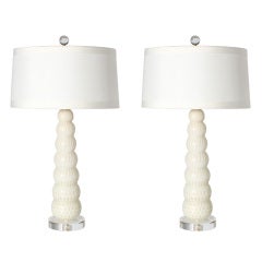 Pair of ivory Murano lamps with gold inclusions, c. 1950