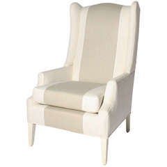 Italian Wingback Chair with Grey and White Striped Fabric, Circa 1950