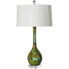 Green Ceramic Drip Glaze Lamp, circa 1950