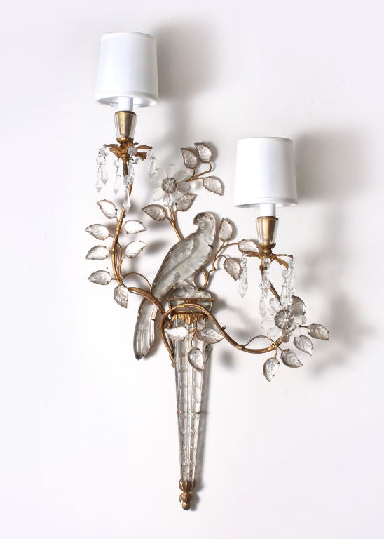 Pair of rock crystal and gold leaf iron Bagues sconces