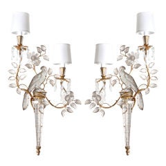 Pair of rock crystal and gold leaf iron Bagues sconces