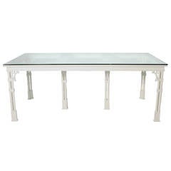 Faux Bamboo Asian Inspired Ivory Lacquered Dining Table, circa 1960