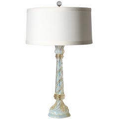 Opalescent Murano Glass Lamp With Twisted Column, C. 1950