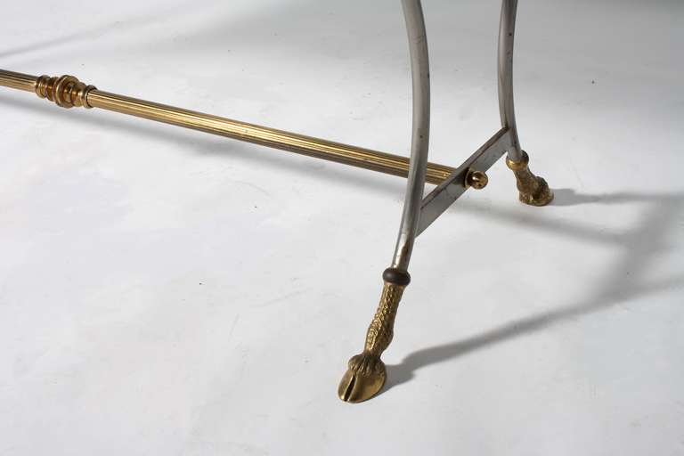 Bronze Coffee Table With Opaline And Ram’s Head Feet Attributed To Jansen, C. 1940 In Good Condition In Dallas, TX