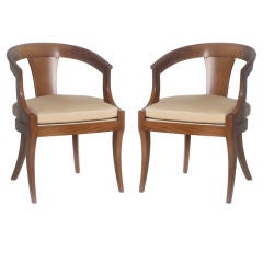 Pair of walnut barrel chairs