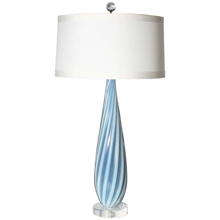 Blue opalescent Murano ribbed lamp, c. 1940