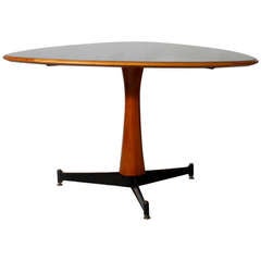 Italian Triangular Oak Table with Single Base and Mirrored Top, circa 1950