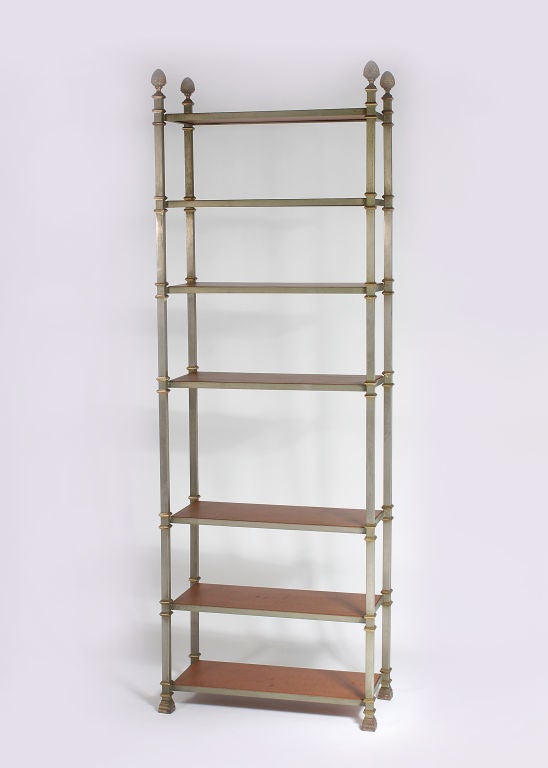 Etagere with leather wrapped shelves