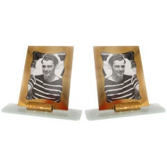 Pair of St. Gobain glass and brass frames