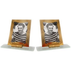 Pair of St. Gobain glass and brass frames