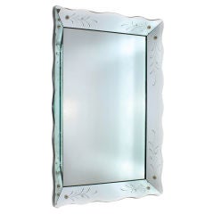 French scalloped mirror with etching and rosettes