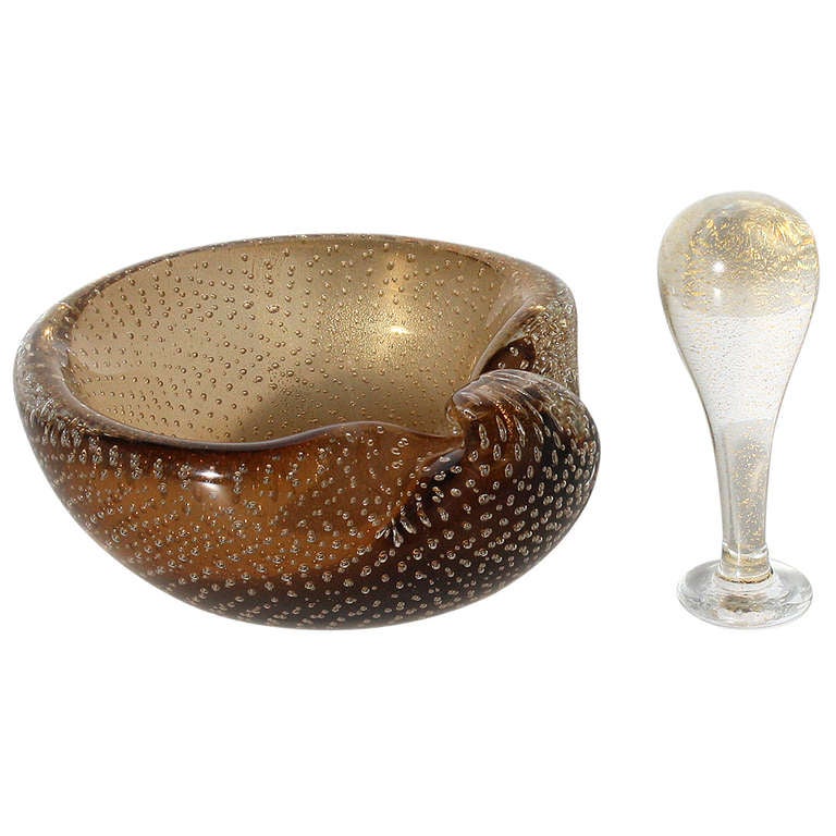 Gold Murano Mortar and Pestle with Bubble Inclusions, c. 1950 at 1stDibs