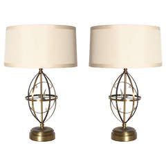 Pair of Brass Sundial Lamps, circa 1950