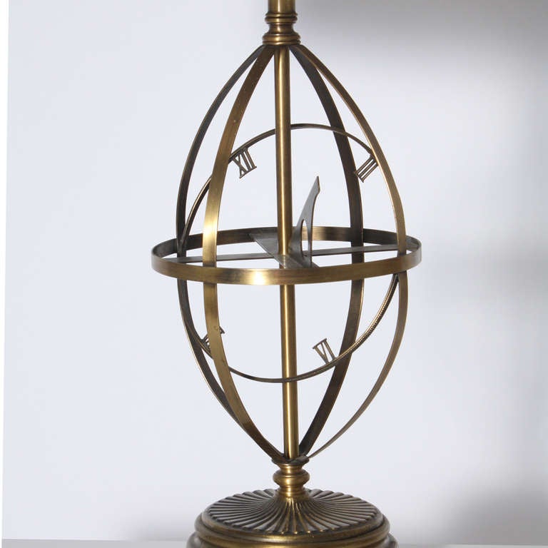 French Pair of Brass Sundial Lamps, circa 1950