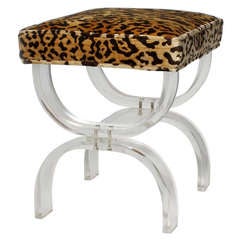 Lucite bench with leopard upholstery, c. 1960