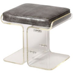 Lucite bench upholstered in silver faux crocodile