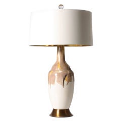White ceramic Eames era drip glaze lamp