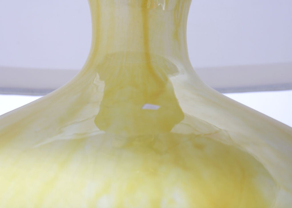 American Pair of yellow ceramic drip glaze lamps