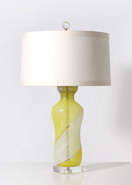 White, yellow & bronze striped Murano lamp