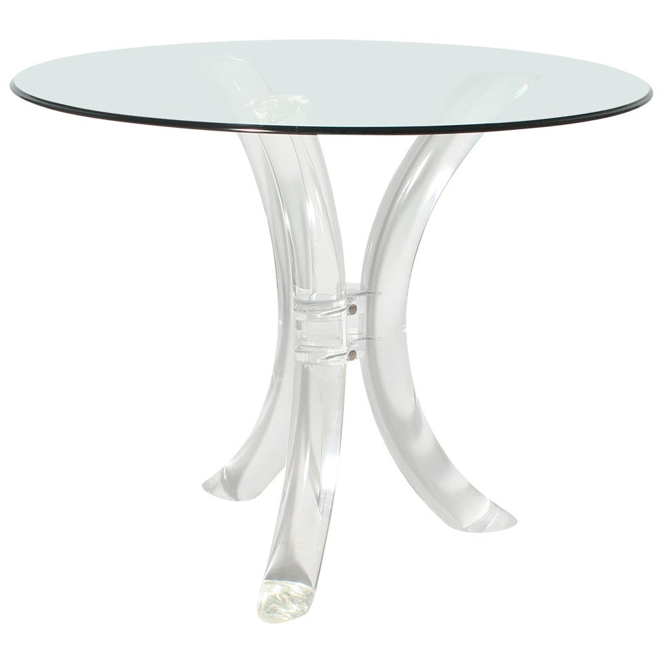 Lucite Pedestal Table with Glass Top, circa 1980
