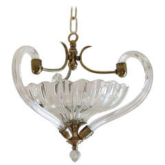 Small Clear Murano Chandelier with Brass Fittings, Circa 1940