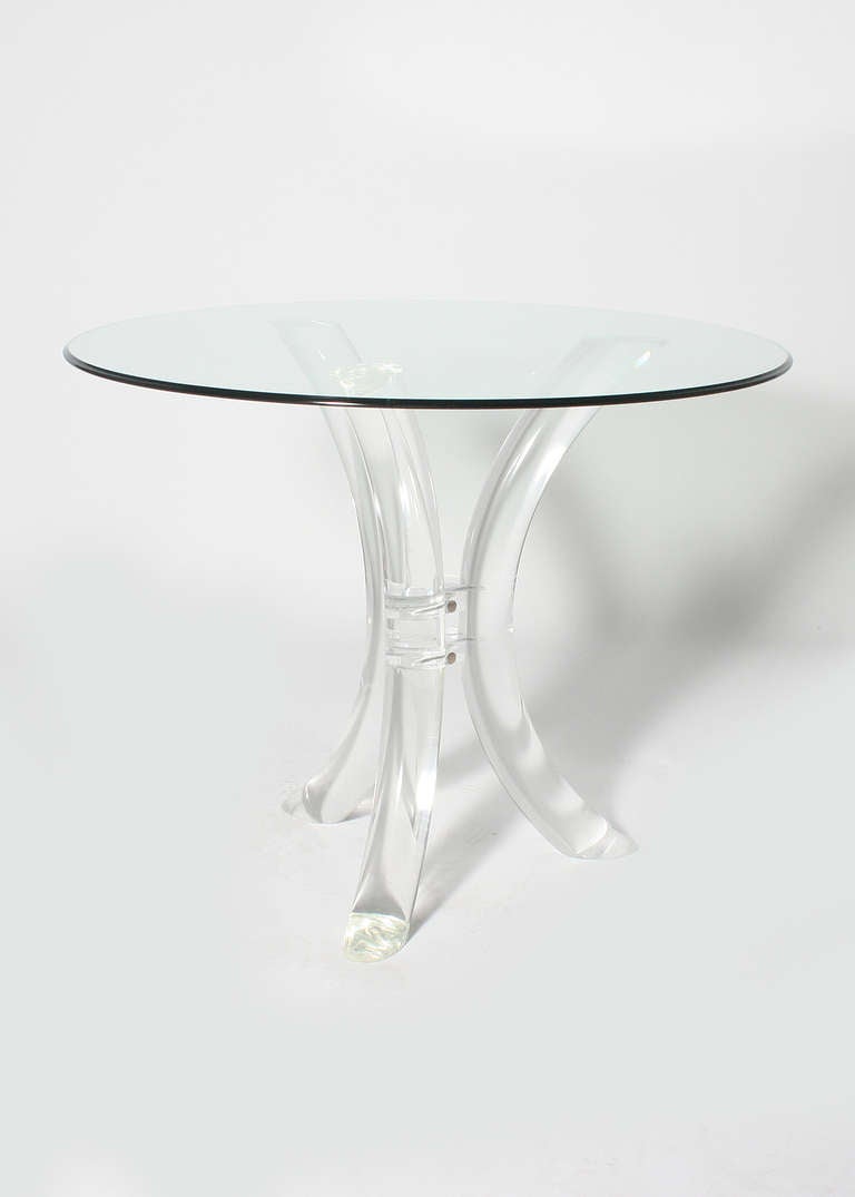 Lucite pedestal table with glass top