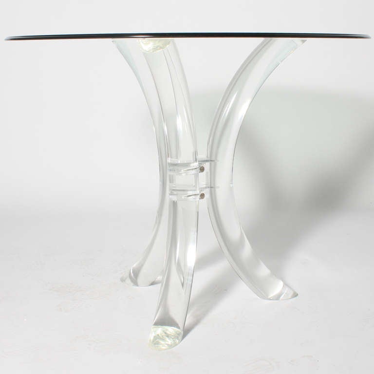 French Lucite Pedestal Table with Glass Top, circa 1980