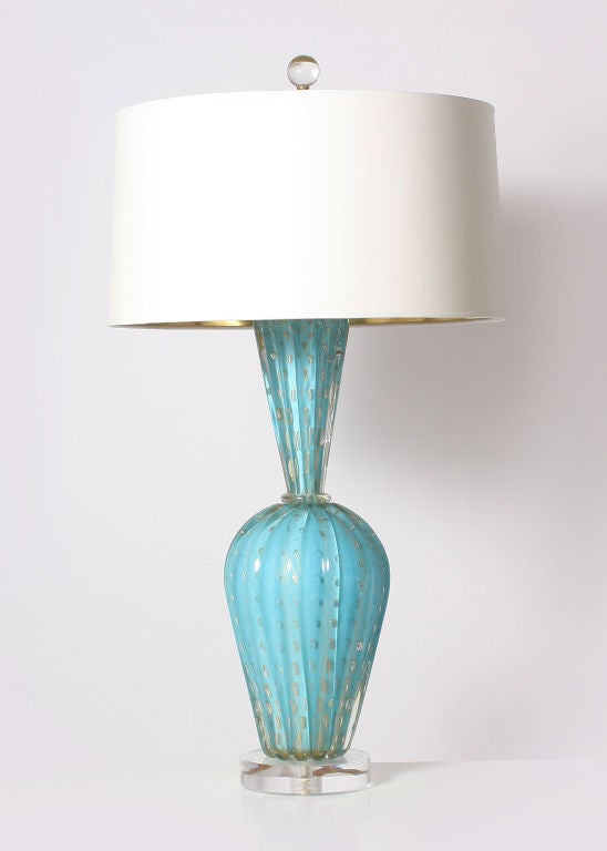 Turquoise Murano lamp with 22k teardrop inclusions