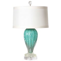 Aqua Murano glass lamp with silver inclusions