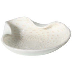 White Seguso Murano Bowl with Gold Bubble Inclusions ca. 1950 White Seguso Murano Bowl with Gold Bubble Inclusions ca. 1950