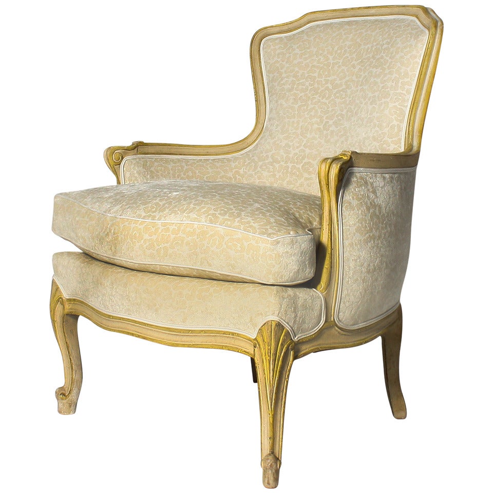 Louis XV Style Bergere in Ivory Fabric, circa 1940