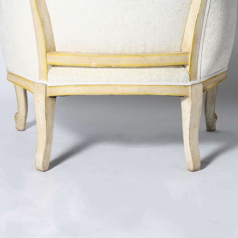 Mid-20th Century Louis XV Style Bergere in Ivory Fabric, circa 1940