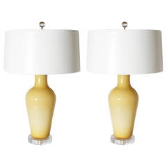 Pair of Seguso Marbro butterscotch glass lamps, c. 1960