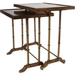 Vintage Bronze and glass faux bamboo accessory tables