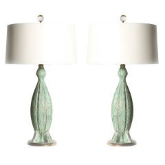 Vintage Pair of Stangl turquoise lamps