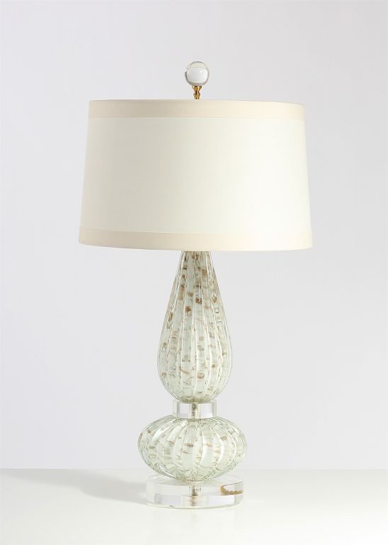 Pair of white Murano glass lamps with 22K gold inclusions