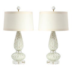 Pair of white Murano glass lamps with 22K gold inclusions