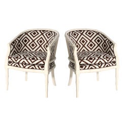 Pair of faux bamboo barrel Hollywood Regency chairs