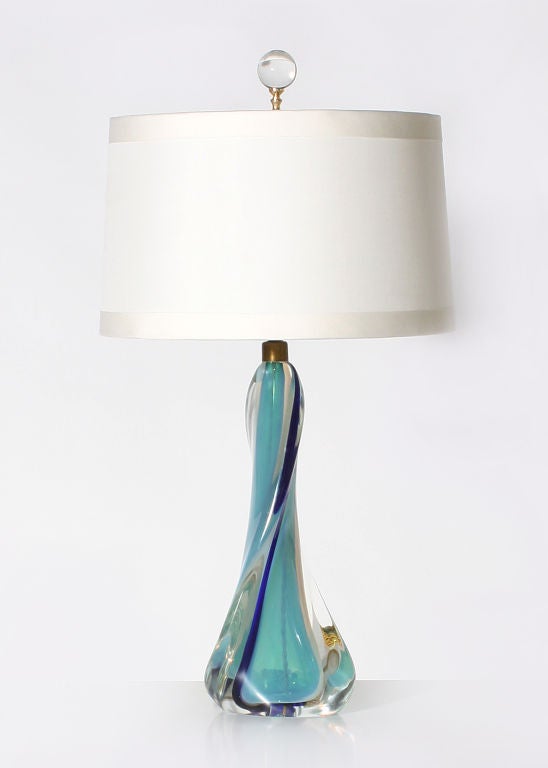 Cased blue Seguso Murano lamp