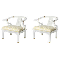 Pair of Ivory Asian Armchairs in the Style of James Mont, circa 1970