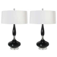 Pair of Marbro Black and Nickel Lamps, circa 1960