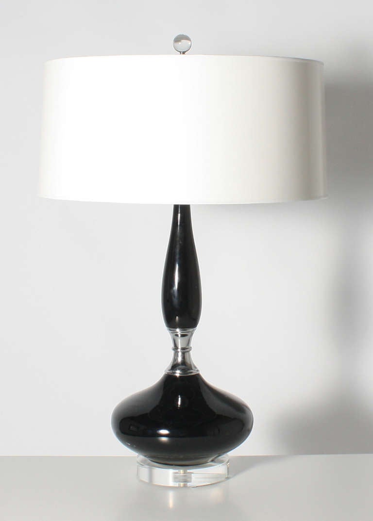 Pair of Marbro Black and Nickel Lamps, circa 1960