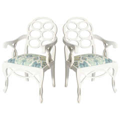 Pair of Ivory Loop armchairs in the style of Frances Elkins, circa 1950