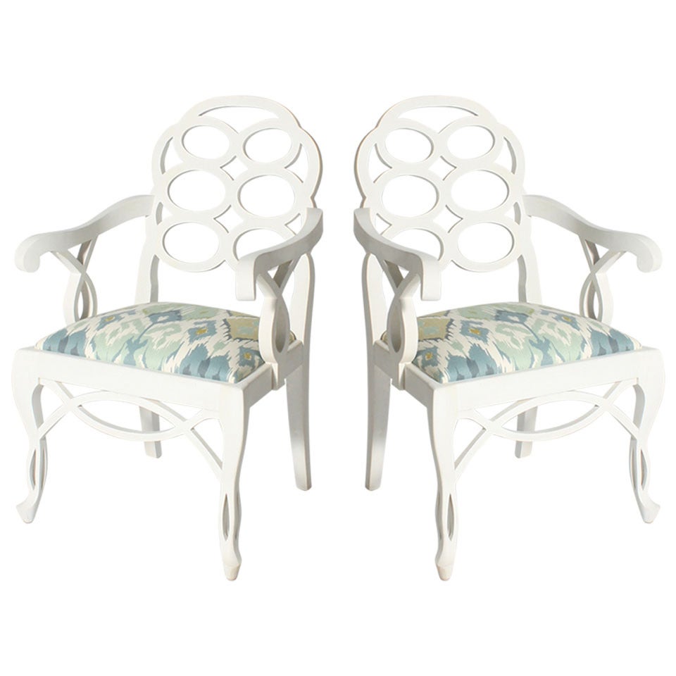Pair of Ivory Loop armchairs in the style of Frances Elkins, circa 1950
